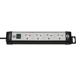 Brennenstuhl Premium-Line, 4-way extension lead (switch and 3m cable - 45Â° angle of sockets) colour: black/light grey