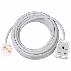 Extension Cable for Home and Office (2m Cable for Indoor use, with Rubberized Socket 13 A BS) White