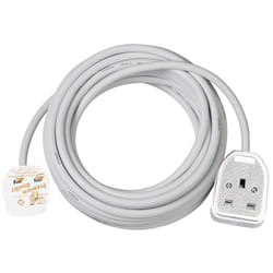 Extension Cable for Home and Office (2m Cable for Indoor use, with Rubberized Socket 13 A BS) White