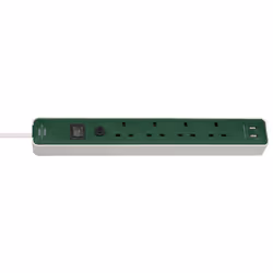 Brennenstuhl 1153243029 Ecolor 4 Way Green/White SASO Extension Socket w/USB 3m