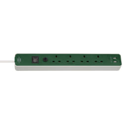 Brennenstuhl 1153243029 Ecolor 4 Way Green/White SASO Extension Socket w/USB 3m