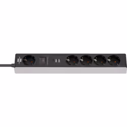 Brennenstuhl 1159780615, 1.5 m, Indoor, Angled, IP20, Black, Grey, 5 AC outlet(s)