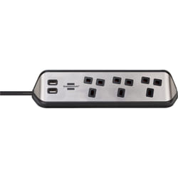 brennenstuhl estilo Corner Extension Lead 3-way (Extension Cord with Stainless Steel Surface for Desk/Kitchen/Office, with 3x...