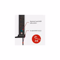 Alu-Office-Line Power Strip 6-fold /Extension Lead for the desk (with switch and 3m cable, Made in Germany)