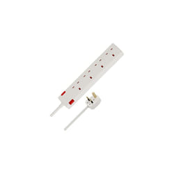 4-Way Extension Lead with neon indicator (10m cable, Power Strip with 90 angle of sockets)