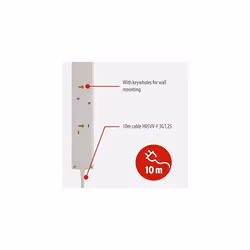 4-Way Extension Lead with neon indicator (10m cable, Power Strip with 90 angle of sockets)