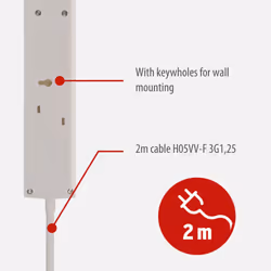 4-Way Extension Lead with USB slots (2m cable, Power Strip with 90 angle of sockets)