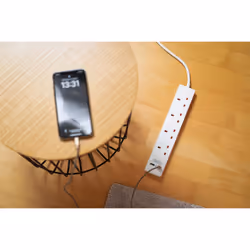 4-Way Extension Lead with USB slots (2m cable, Power Strip with 90 angle of sockets)