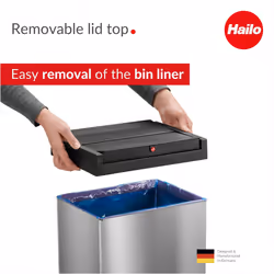 Hailo 0860-211 Big-Box XL 1 x 52 liters / 13.7 gallons | Self-Closing Swing lid | Stainless Steel Liner Clamping Frame | Waste bin Kitchen Rectangular