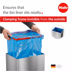 Hailo 0860-211 Big-Box XL 1 x 52 liters / 13.7 gallons | Self-Closing Swing lid | Stainless Steel Liner Clamping Frame | Waste bin Kitchen Rectangular