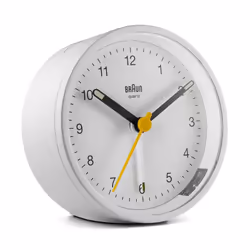 Braun BC12W, Quartz alarm clock, Round, White, 12h, Buzzer, Battery