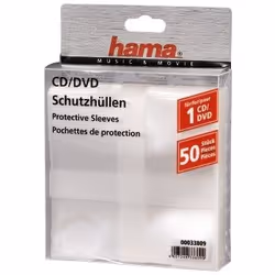 Hama CD/DVD Protective Sleeves, Pack of 50, 50 discs, Transparent