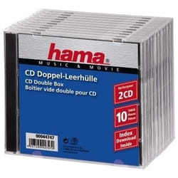 Hama CD Double Jewel Case Standard, Pack 10 2 discs Transparent