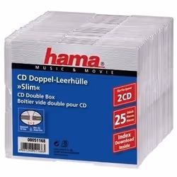 Hama 00051168, Slimline case, 2 discs, Transparent, Polystyrene, 120 mm, 125 mm