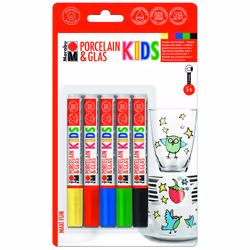 Marabu Porcelain & Glas KIDS blister assortment MAXI FUN, 5 x 1-3 mm, Black, Blue, Green, Red, Yellow, 5 colours, 1 mm, 3 mm, ...