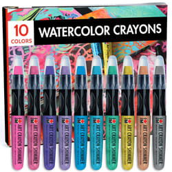 Marabu Art Crayons Shimmer Set - 10 Highly Pigmented Metallic Watercolor Crayons - Smooth and Easy Blending Water Soluble Crayons for Mixed Media Arti