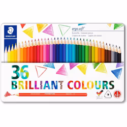 STAEDTLER 157 M36 Ergosoft Triangular Colouring Pencil, Assorted Colours, Tin of 36