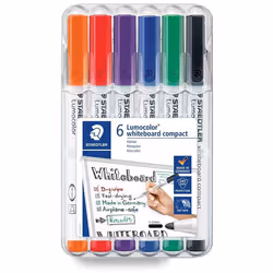 STAEDTLER 341 WP6 Lumocolor whiteboard compact markers, pack of 6 assorted colours