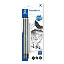Staedtler Mars Lumograph Charcoal Pencils  Blister Pack of 3 Drawing Pencils (H  M  S) + 1 Blending Stump