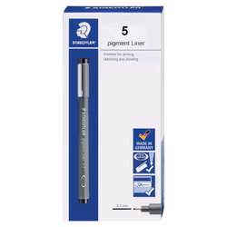 STAEDTLER Pigment Liner Fineliner Pen for Drawing Drafting Journaling 0.7mm Black Box of 5 Pens 308 07-9 04