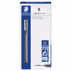 STAEDTLER Pigment Liner Fineliner Pen for Drawing Drafting Journaling 1.0mm Black Box of 5 Pens 308 10-9