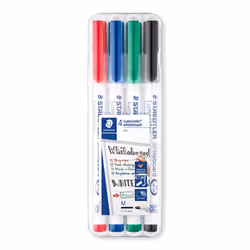 Staedtler 301 Lumocolour Dry Wipe/Whiteboard Pen - Assorted Colours, Pack of 4