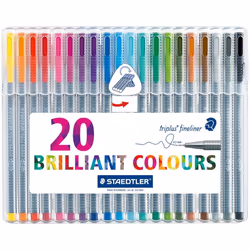 Staedtler 0.3 mm Triplus Fineliner Pen - Assorted Colours (Pack of 20)