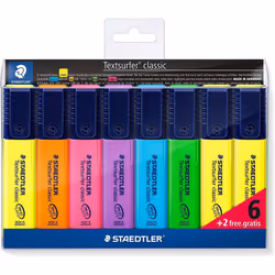 STAEDTLER 364 A WP8 Textsurfer Highlighter Bonus Pack, Assorted Colours, Pack of 6 + 2