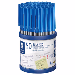 Tub of 50 medium stick pens in blue