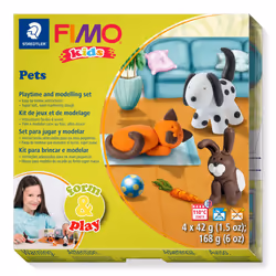 8034 02 LZ FIMO Kids Form&Play Playtime & Modelling Polymer Clay Set - "Pets" (Pack of 4 Blocks, Stickers, Modelling Tools &  ...