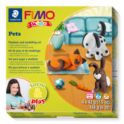 8034 02 LZ FIMO Kids Form&Play Playtime & Modelling Polymer Clay Set - "Pets" (Pack of 4 Blocks, Stickers, Modelling Tools & Background Scene)