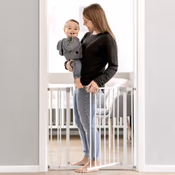 Safety Gate for Doors and Stairs Open N Stop KD incl. 9 cm Extension / Pressure Fit / 84 - 89 cm Large / Metal / White