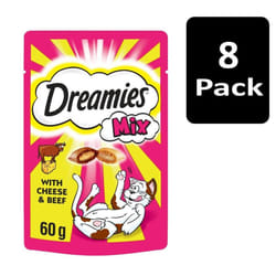 Dreamies Mix Adult Cat Treats with Cheese and Beef 480g (8x60g packs)