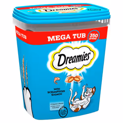 Dreamies Adult 1+ Cat Treats With Salmon 700g (2x350g Tubs) Cat Biscuit