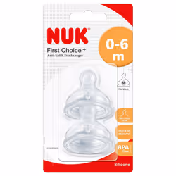 Nuk First Choice Anti-Colic Latex Teat Size 1 (0-6 Months) 2-Pack Orthodontic Nuk Shape Bisphenol-A Free