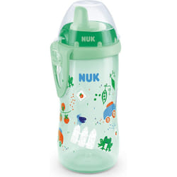 NUK First Choice+ Kiddy Cup Toddler Cup | 12 Months+ | Leak-Proof Toughened Spout | Clip & Protective Cap | BPA-Free | 300 ml | Green Garden