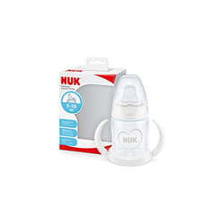 NUK 10215343 First Choice+ Learning Bottle | 6-18 Months | Leak-Proof Silicone Spout | Anti-Colic Valve | BPA | 150ml | Heart (Neutral) Whit