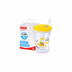 Action Cup Toddler Cup | 12+ Months | Twist Close Soft Drinking Straw | Leak-Proof & Washable | BPA-Free | 230ml | Yellow Cat