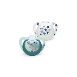 NUK Star Night & Day Baby Pacifier | 18-36 Months | Glow in The Dark Dummies | BPA Free Silicone | Green Crocodile | 2 Pieces