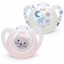 NUK Star Night & Day Baby Pacifier 0-6M BPA Free Silicone Pink Cat 2Pk