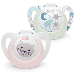 NUK Star Night & Day Baby Pacifier 0-6M BPA Free Silicone Pink Cat 2Pk