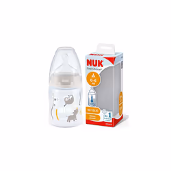 NUK First Choice+ Baby Bottle| 0-6 Months | Temperature Control | Anti Colic Vent | 150 ml | BPA-Free | Silicone Teat | Safar ...