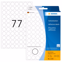 HERMA Multi-purpose labels/colour dots Ø 13 mm round white paper matt hand inscription 2464 pcs., White, Circle, Cellulose, P ...