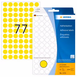 HERMA Multi-purpose labels/colour dots Ø 13 mm round yellow paper matt hand inscription 2464 pcs., Yellow, Circle, Cellulose, ...