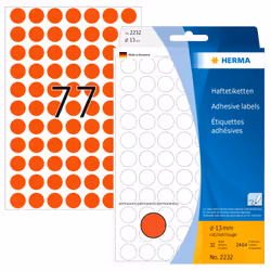 HERMA Multi-purpose labels/colour dots Ø 13 mm round red paper matt hand inscription 2464 pcs., Red, Circle, Cellulose, Paper ...