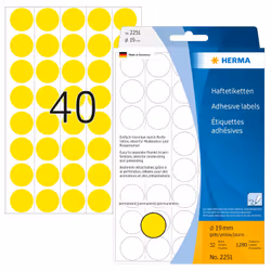 HERMA Multi-purpose labels/colour dots Ø 19 mm round yellow paper matt backing paper perforated 1280 pcs., Yellow, Circle, Ce ...