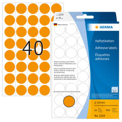 HERMA Multi-purpose labels/colour dots Ø 19 mm round luminous orange paper matt backing perforated 960 pcs