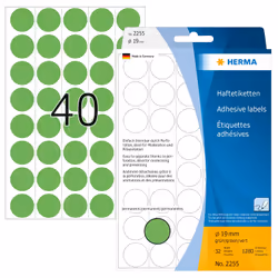 HERMA Multi-purpose labels/colour dots Ø 19 mm round green paper matt backing paper perforated 1280 pcs., Green, Circle, Cell ...