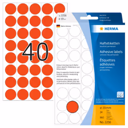 HERMA Multi-purpose labels/colour dots Ø 19 mm round luminous red paper matt backing perforated 960 pcs., Red, Circle, Cellul ...