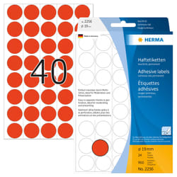HERMA Multi-purpose labels/colour dots Ø 19 mm round luminous red paper matt backing perforated 960 pcs.